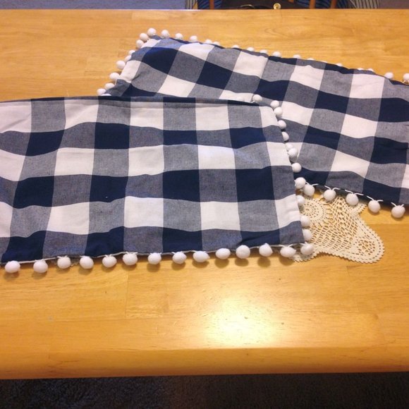 Decorative Pillow Covers in navy and white with pom poms - Picture 1 of 5